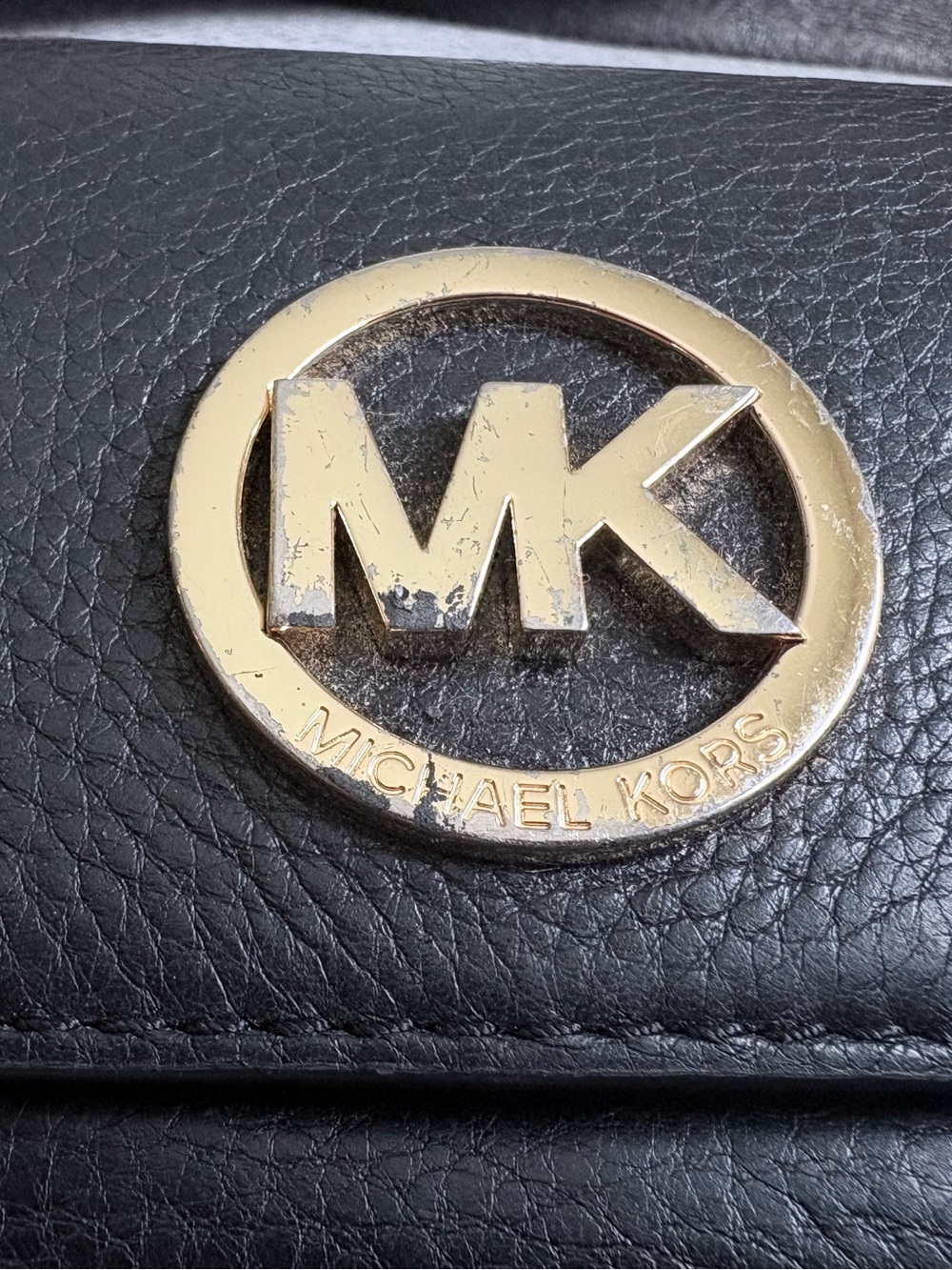 Michael Kors Black Pebbled Leather MK Flap Wallet with Gold Logo - Picture 4 of 4